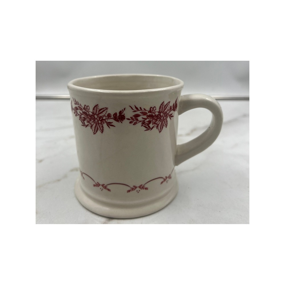 McGee & Co. Cream and Red Floral Ceramic Coffee Mug Farmhouse Stoneware